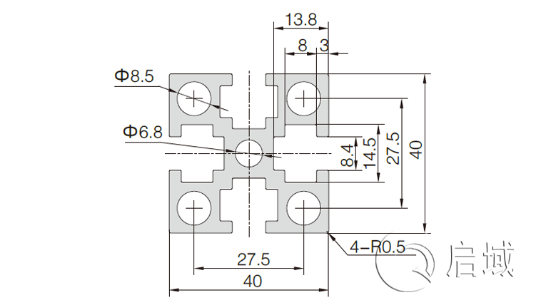 QY-8-4040GW國標鋁型材圖紙